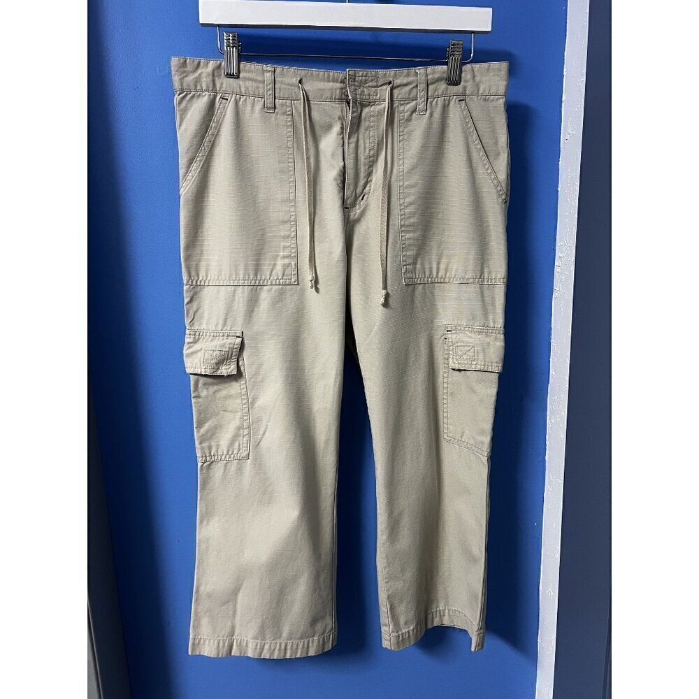 Second Generation Jeans Khaki Cargo Pants, Drawstring Waist, Multiple Pockets, C